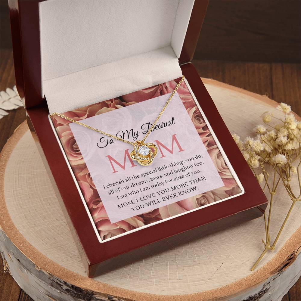 Mom I Love You More Than You Will Ever Know Cz Pendant And Earrings Gift Set Love Knot Necklace
