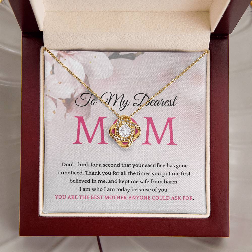 Thank You To My Dearest Mom Elegant Center Cz Love Knot Pendant Necklace Love Knot Necklace