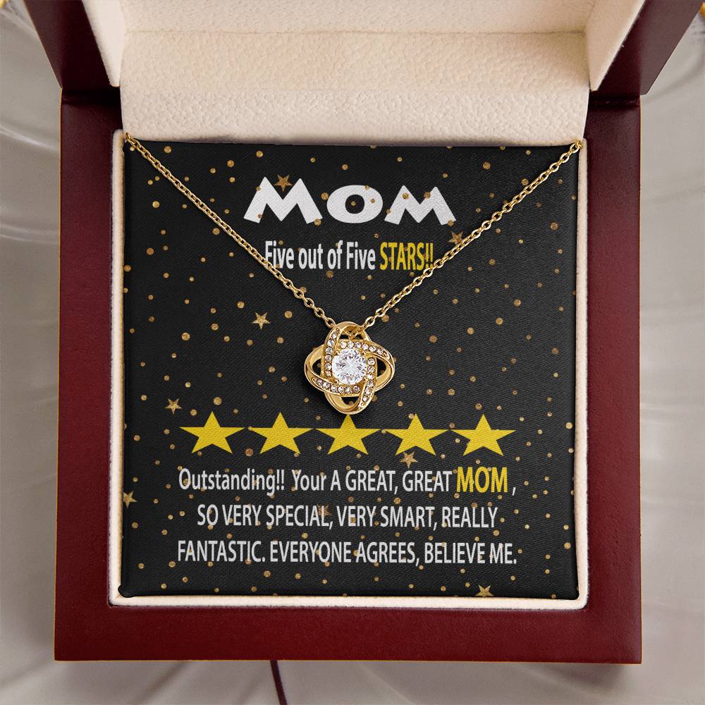 Humorous Gift For Mom Five Star Review For Mom Message Card Gift Necklace For Mom Funny Gift Necklace For Mom Birthday Mother's Day Gift Necklace Love Knot Necklace