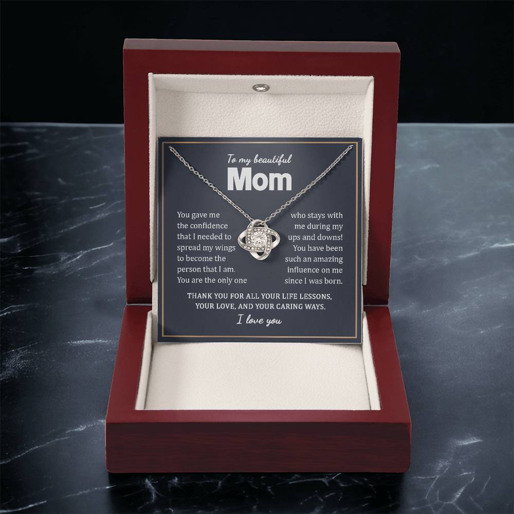 To My Beautiful Mom Necklace Gift From Daughter On Mother's Day Birthday Anniversary Love Knot Necklace