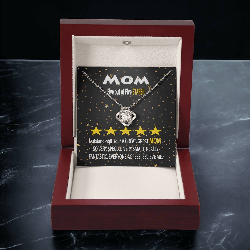 Humorous Gift For Mom Five Star Review For Mom Message Card Gift Necklace For Mom Funny Gift Necklace For Mom Birthday Mother's Day Gift Necklace Love Knot Necklace
