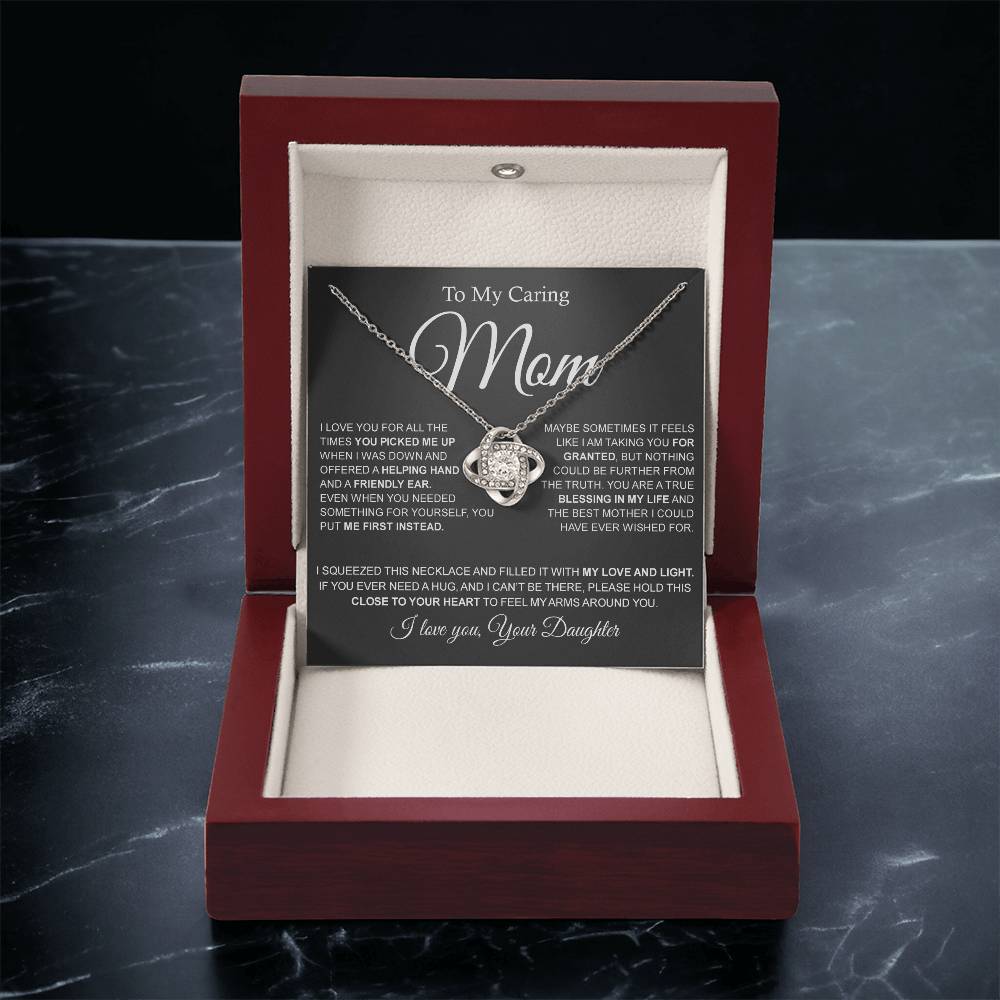 To My Caring Mom Love Knot Necklace