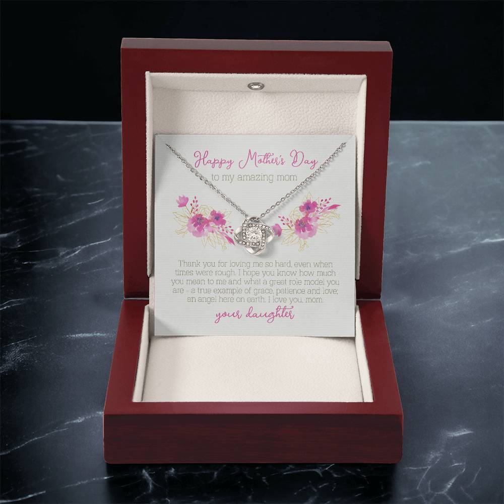 Mother's Day Gift From Daughter Love Knot Necklace Mother's Day Jewelry Cubic Zirconia Necklace Love Knot Necklace