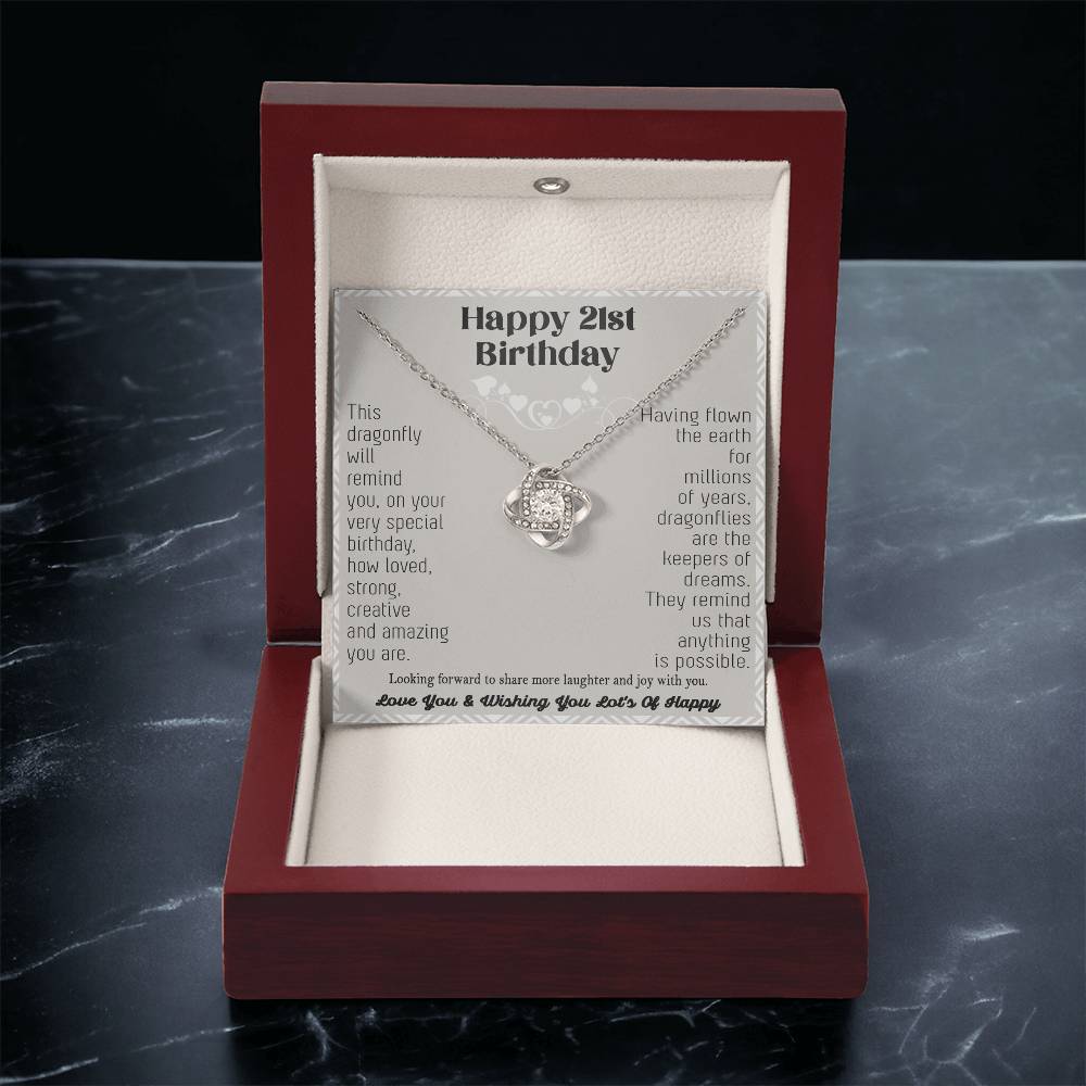 21St Birthday Dragonfly Necklace Gift Happy 21St Birthday Gifts For Her Best Friend Daughter Sister Niece Auntie Necklace Happy 21 Birthday Birthday Necklace Love Knot Necklace