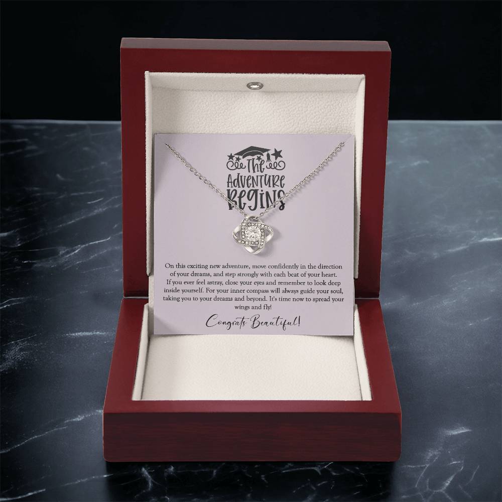 The Adventure Begins - Graduation Necklace Gift For Her Class Of 2022 Hight School College Graduation Gift Love Knot Necklace