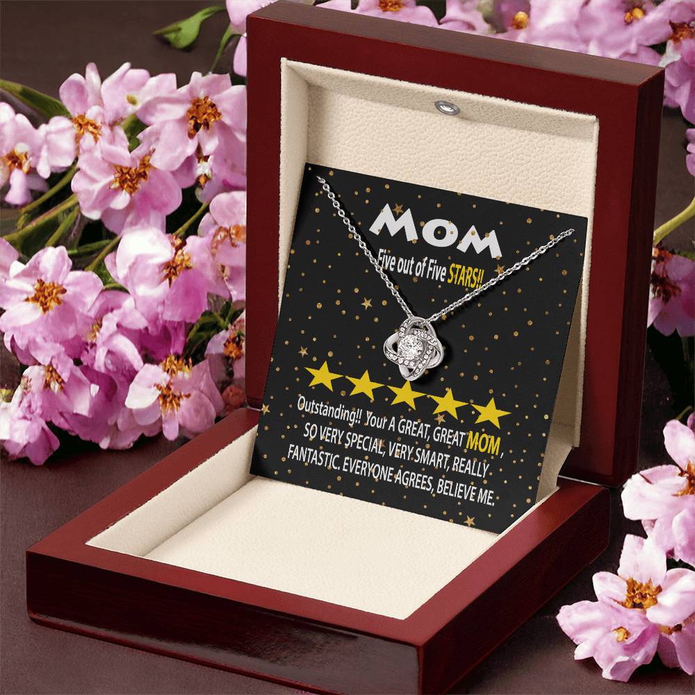 Humorous Gift For Mom Five Star Review For Mom Message Card Gift Necklace For Mom Funny Gift Necklace For Mom Birthday Mother's Day Gift Necklace Love Knot Necklace