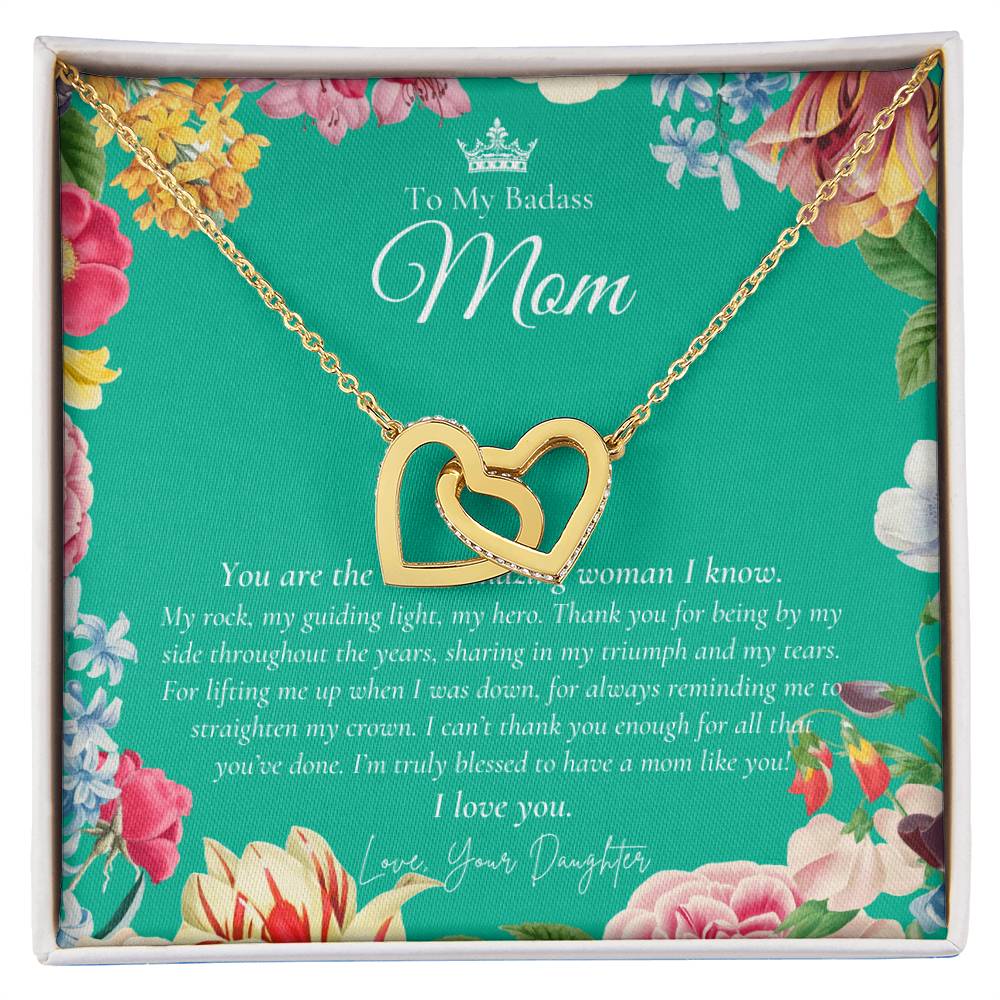 To My Badass Mom Necklace Badass Mom Gift Mother’S Day Gift Birthday Gift Gift From Daughter On Wedding Day Interlocking Hearts Necklace