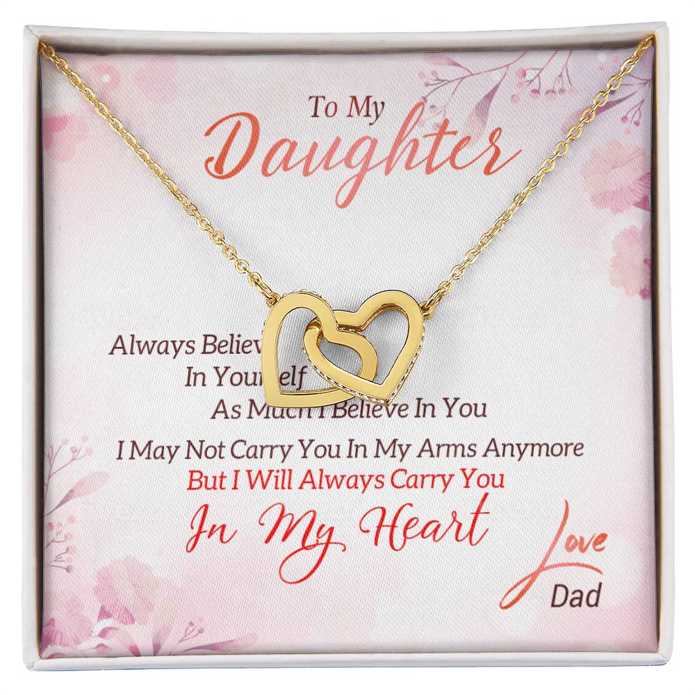 I May Not Carry You In My Arms Anymore But I Will Always Carry You In My Heart Necklace With Message Card Interlocking Hearts Necklace