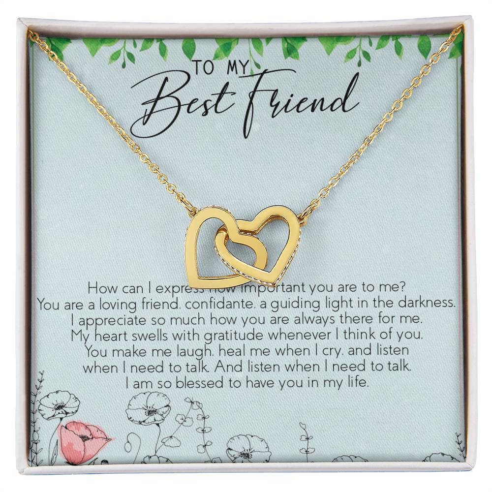 To My Best Friend Interlocking Hearts Necklace Message Card