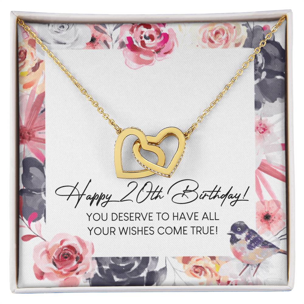 Happy 20Th Birthday Interlocking Hearts Necklace Message Card
