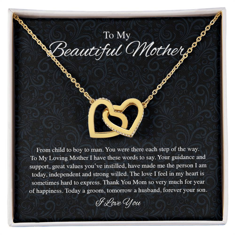 To My Beautiful Mother From Groom Interlocking Hearts Interlocking Hearts Necklace