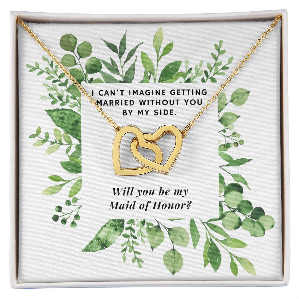 Be Maid Of Honor Square Foliage Wedding Necklace Interlocking Hearts Necklace