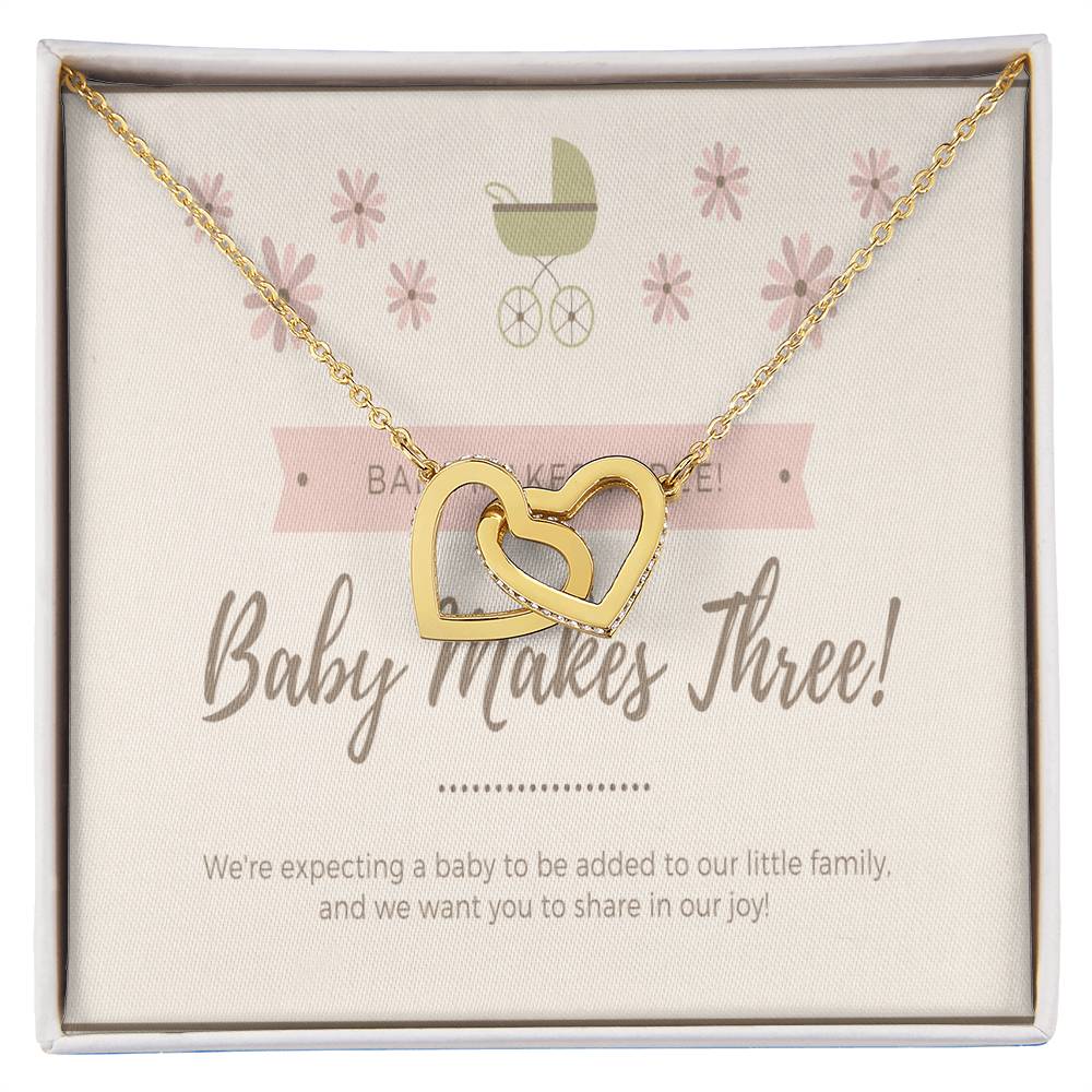 Pregnancy Announcement- Baby Makes Three - Family Of Three - Pregnancy Baby Reveal - First Baby Interlocking Hearts Necklace