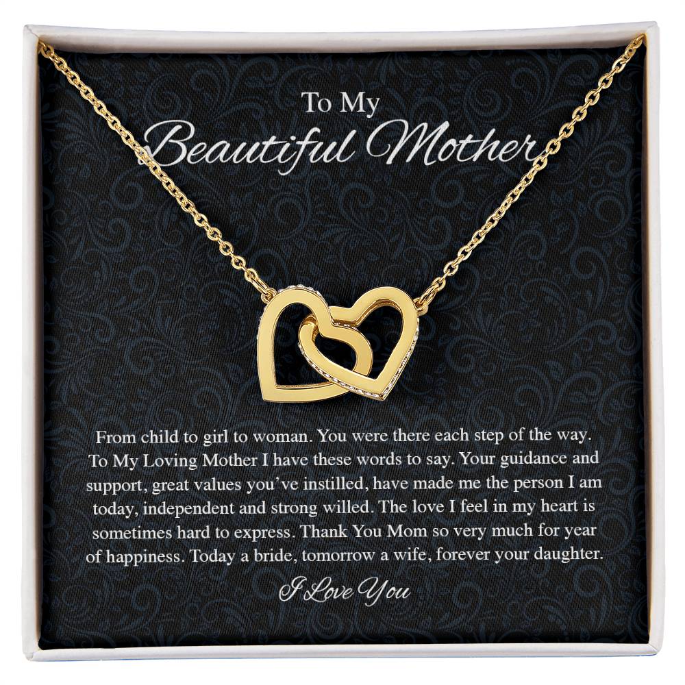To My Beautiful Mother From Bride Interlocking Hearts Interlocking Hearts Necklace