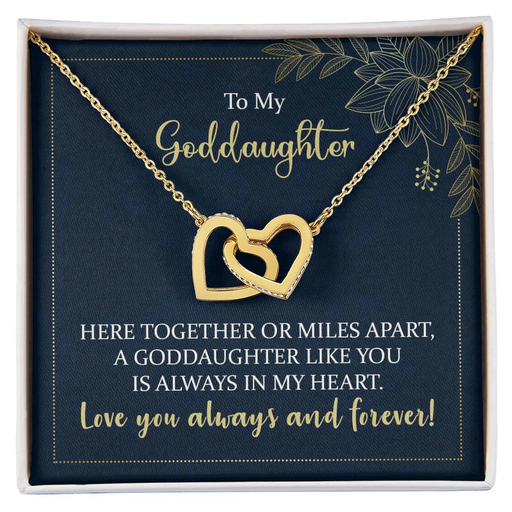 To My Goddaughter Though We Are Miles Apart Interlocking Hearts Necklace