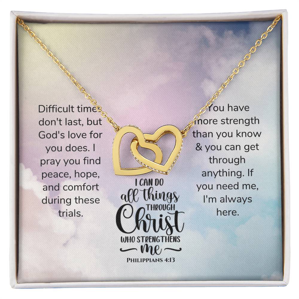 Scripture Encouragement Interlocking Hearts Necklace Philippians 413 Rainbow Clouds