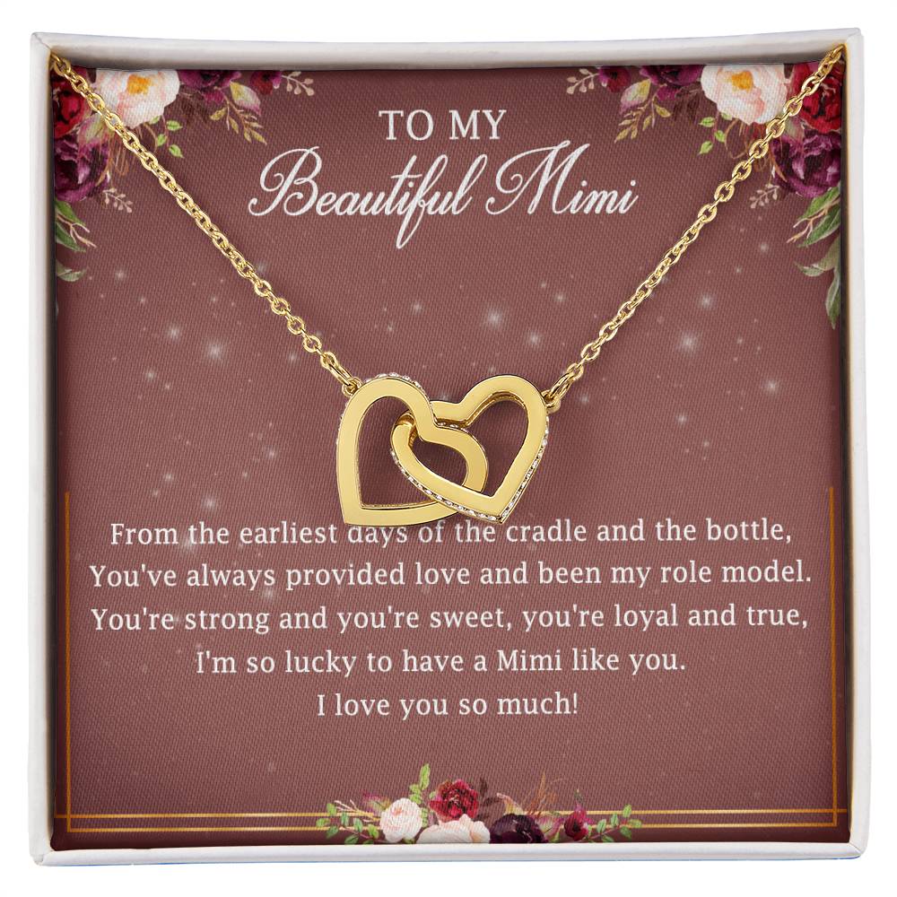To My Beautiful Mimi Interlocking Hearts Necklace Message Card