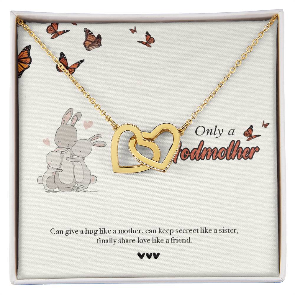 Godmother Goddaughter Gift Necklace Emotional Message Card Cute Rabbit Interlocking Hearts Necklace