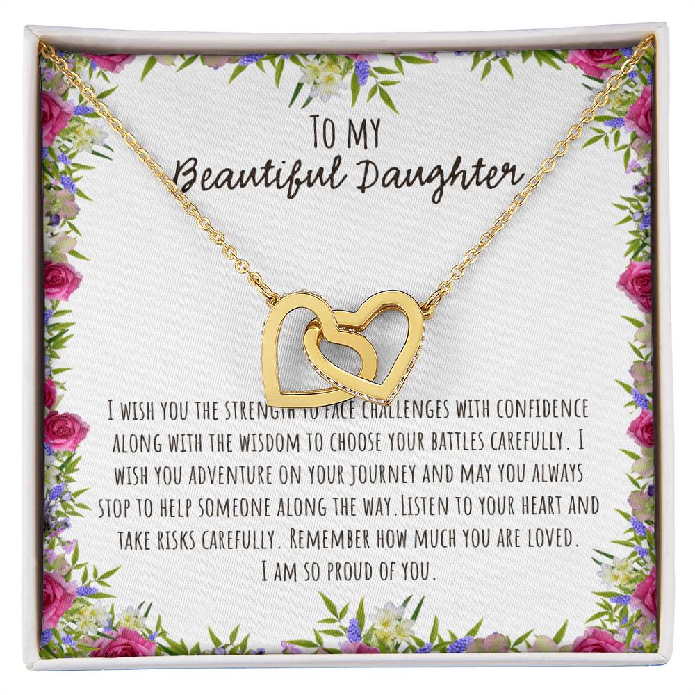 To My Beautiful Daughter I Wish You The Strength - Floral Interlocking Hearts Necklace