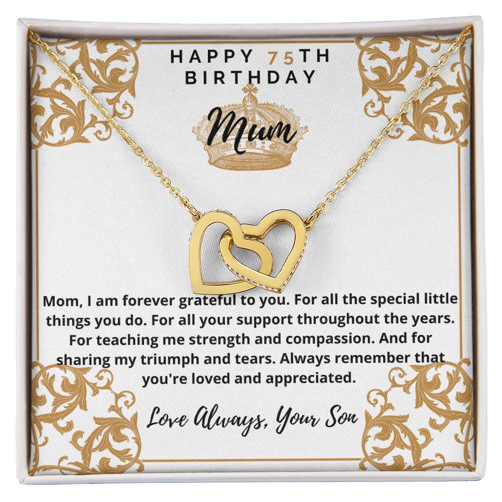 75Th Birthday Mum From Son Interlocking Hearts Necklace