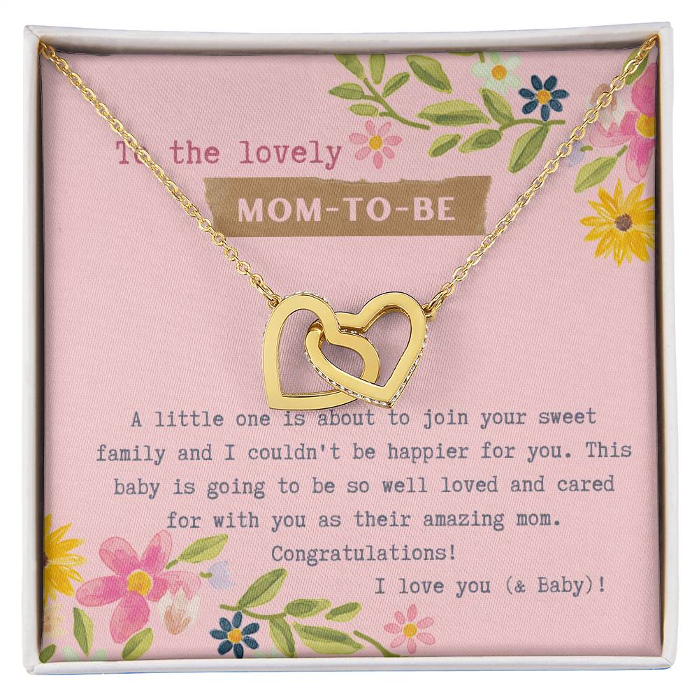 Mom To Be Interlocking Hearts Necklace Pink Floral Baby Shower