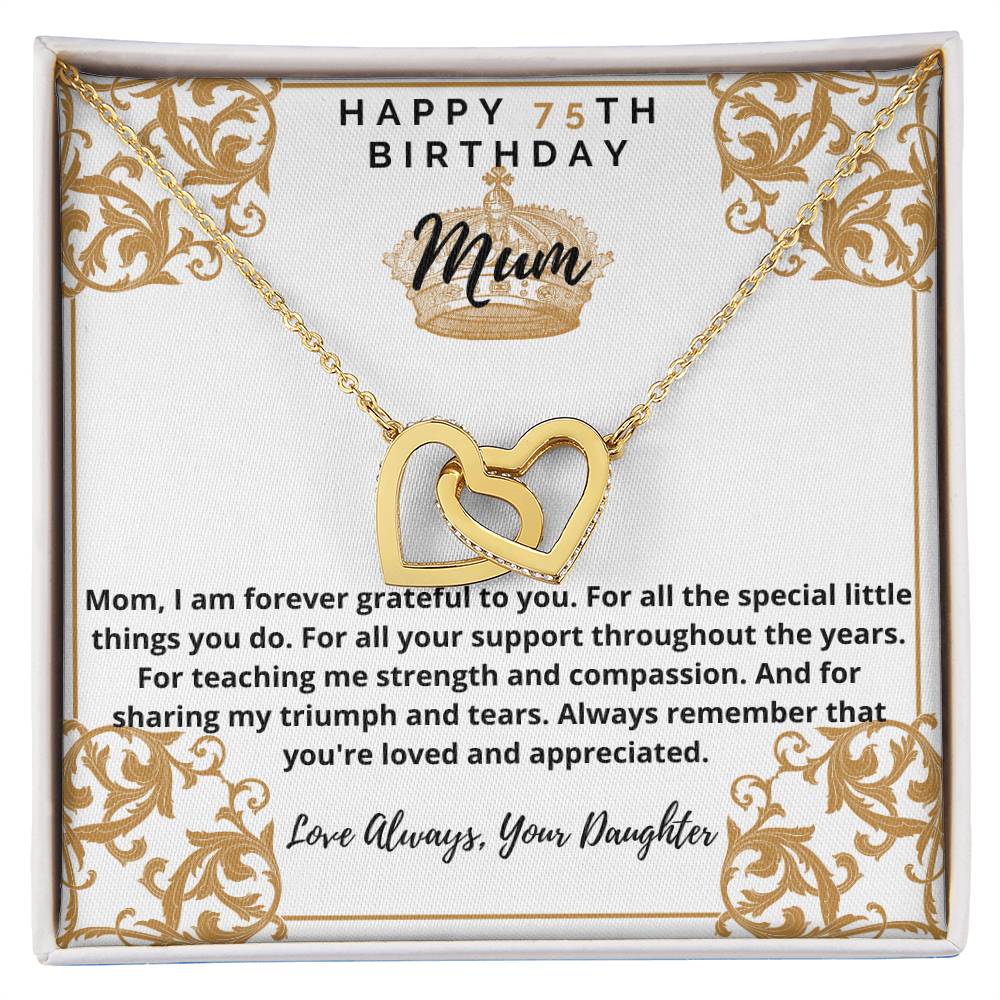 75Th Birthday Mum From Daughter Interlocking Hearts Necklace