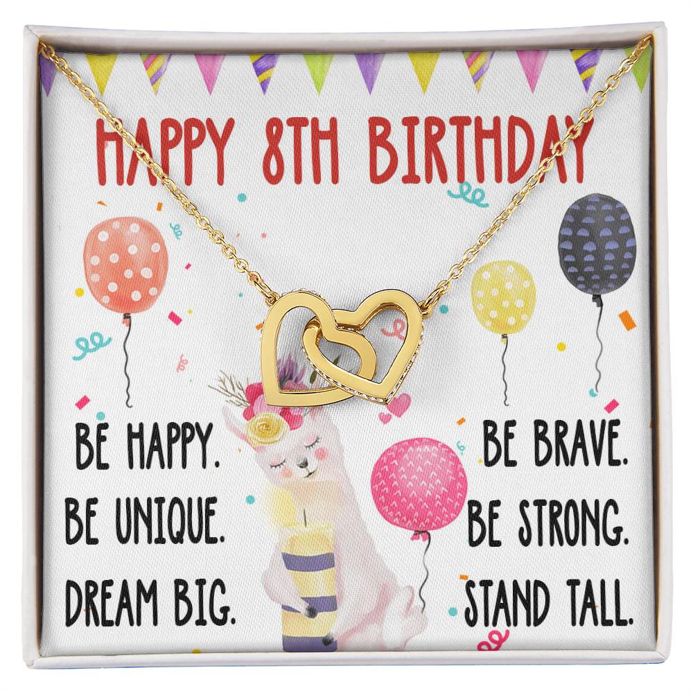 8Th Birthday Necklace Gift For Girl Daughter Birthday Gift For 8 Years Old Teen Birthday Gift Cute Llama Interlocking Hearts Necklace
