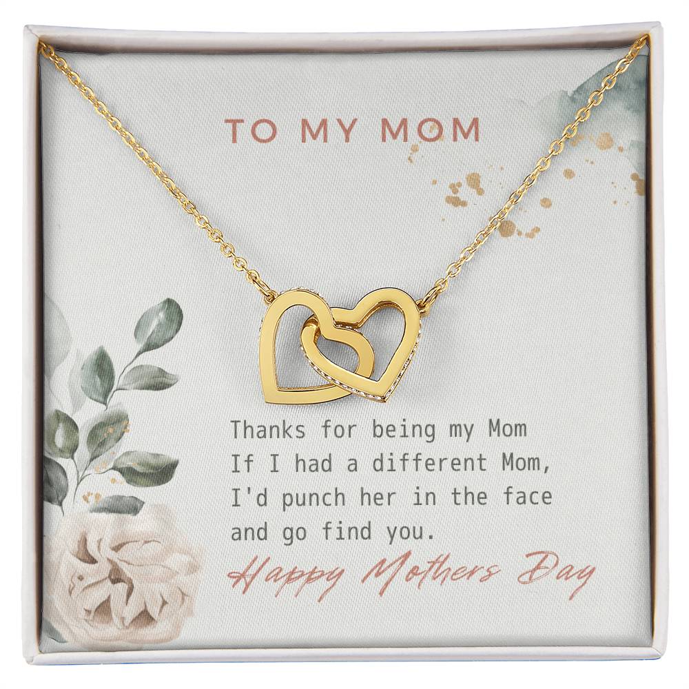 Thanks For Being My Mom Double Heart Interlocking Hearts Necklace