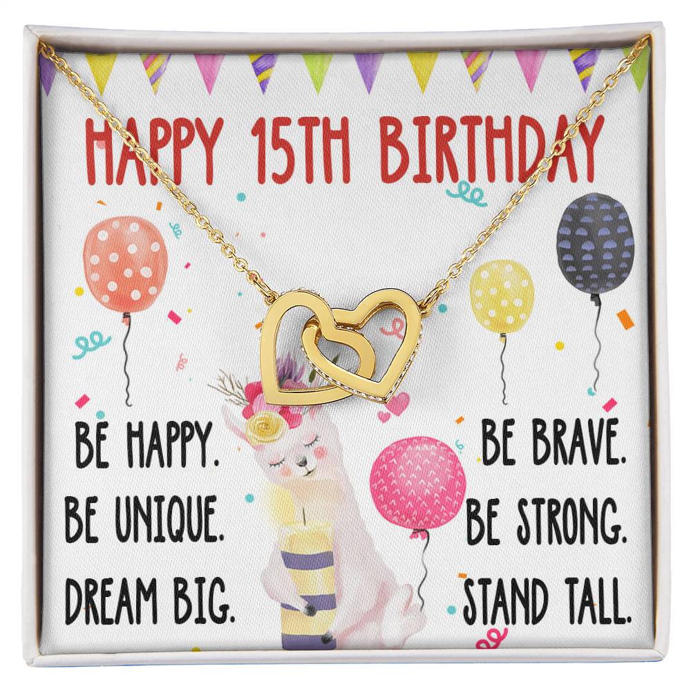 15Th Birthday Necklace Gift For Girl Daughter Birthday Gift For 15 Years Old Teen Birthday Gift Cute Llama Interlocking Hearts Necklace