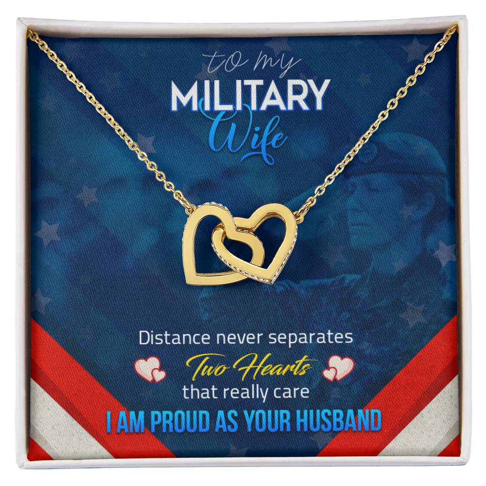 To My Military Wife-Double Heart Pendent Interlocking Hearts Necklace