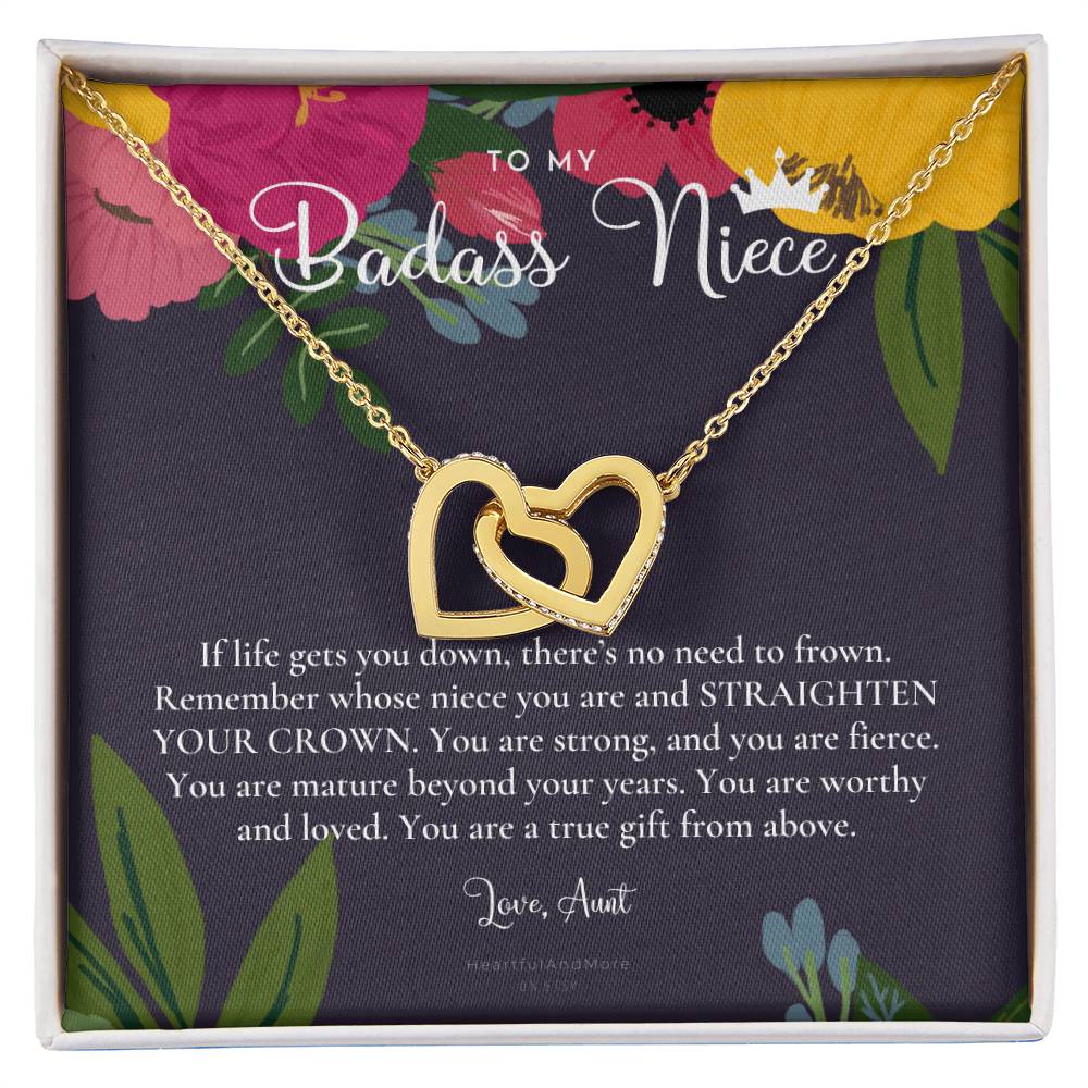 To My Badass Niece Straighten Your Crown Necklace Aunt Niece Necklace Niece Birthday Gift Niece Graduation Gift Interlocking Hearts Necklace