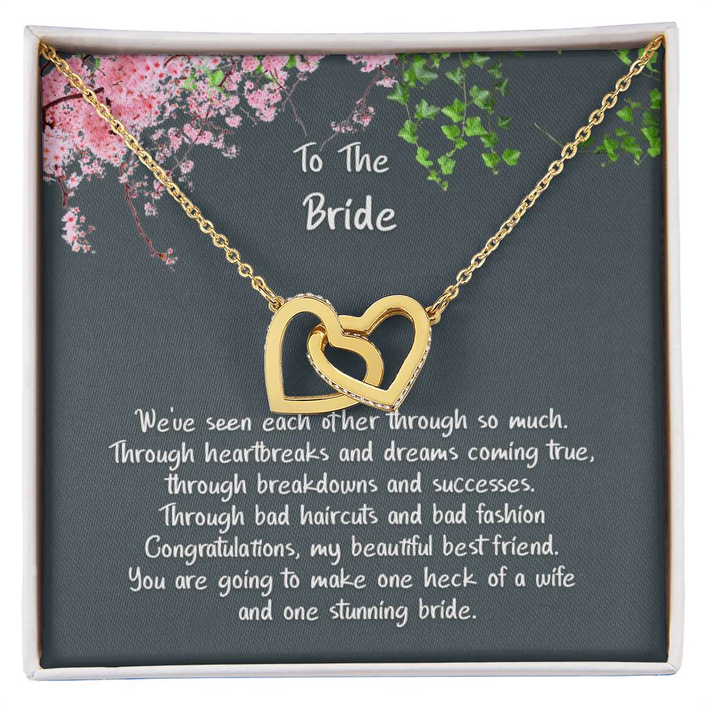 The Bride My Best Friend Hearts Rose Gold Finish Necklace Interlocking Hearts Necklace