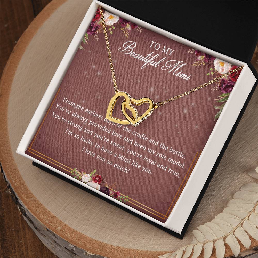 To My Beautiful Mimi Interlocking Hearts Necklace Message Card