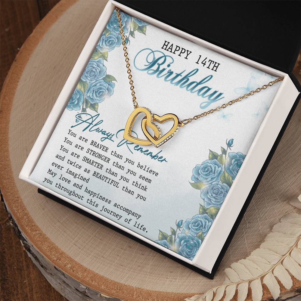 Happy 14Th Birthday Interlocking Hearts Necklace Message Card