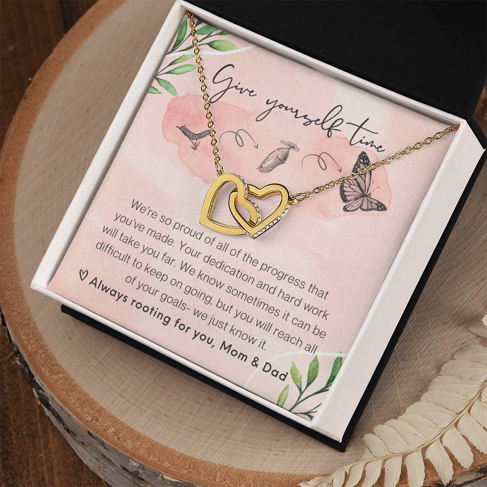 From Parents Interlocking Hearts Necklace Butterfly Encouragement