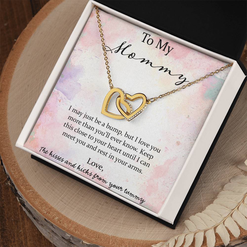 To My Mommy I May Just Be A Bump - Pink Interlocking Hearts Necklace