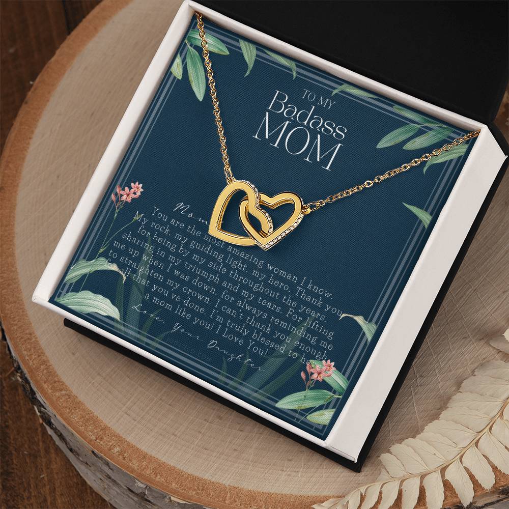To My Badass Mom Necklace Mother’S Day Gift Daughter To Mom Gift Gift From Daughter To Mom On Wedding Day Mom Gift Birthday Gift Interlocking Hearts Necklace