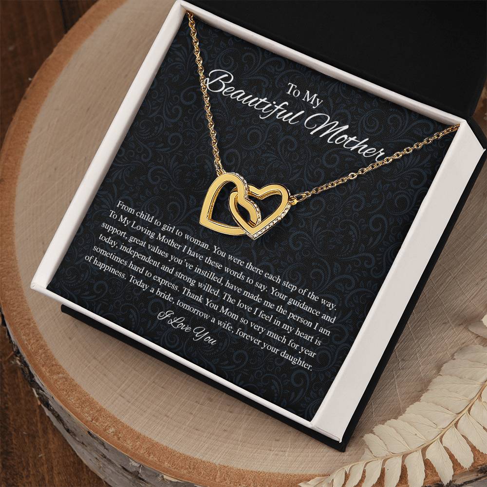 To My Beautiful Mother From Bride Interlocking Hearts Interlocking Hearts Necklace