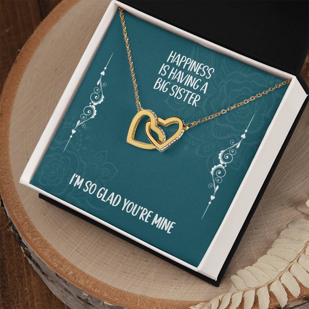 Heart Necklace Gift For Big Sister - Happiness Is Having A Big Sister Interlocking Hearts Necklace