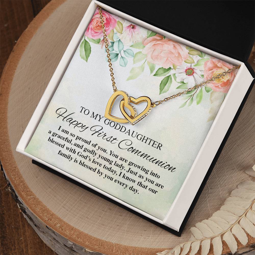 To My Goddaughter Happy First Communion Interlocking Hearts Necklace