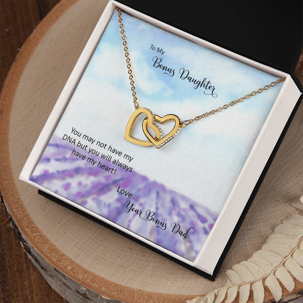 Bonus Daughter From Bonus Dad No Dna But You Have My Heart Interlocking Hearts Necklace