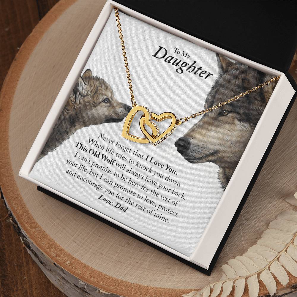 Daughter - This Old Wolf Will Always Have Your Back In Usa Interlocking Hearts Necklace