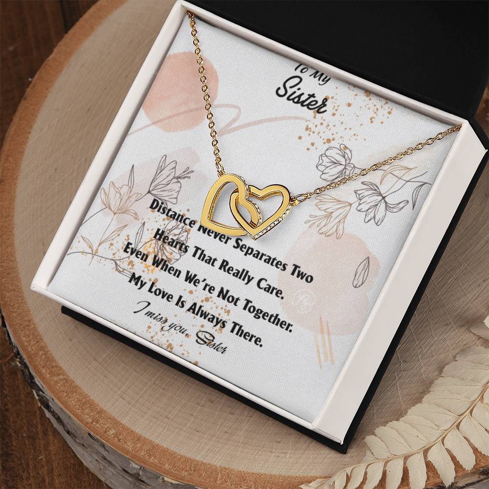Distance Never Separates - Perfect Us Gift Interlocking Hearts Necklace