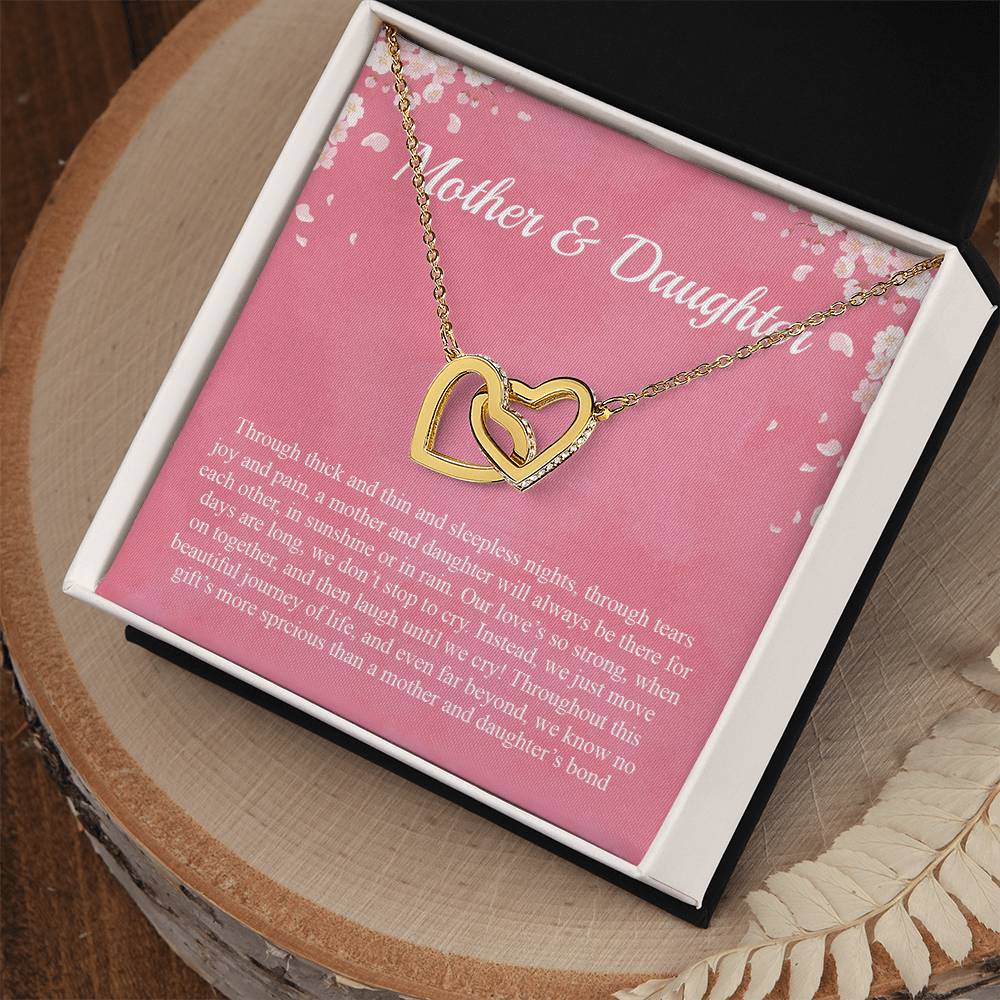 Mother Daughter Through Thick And Thin And Sleepless Nights Through Tears Joy And Pain Interlocking Hearts Necklace
