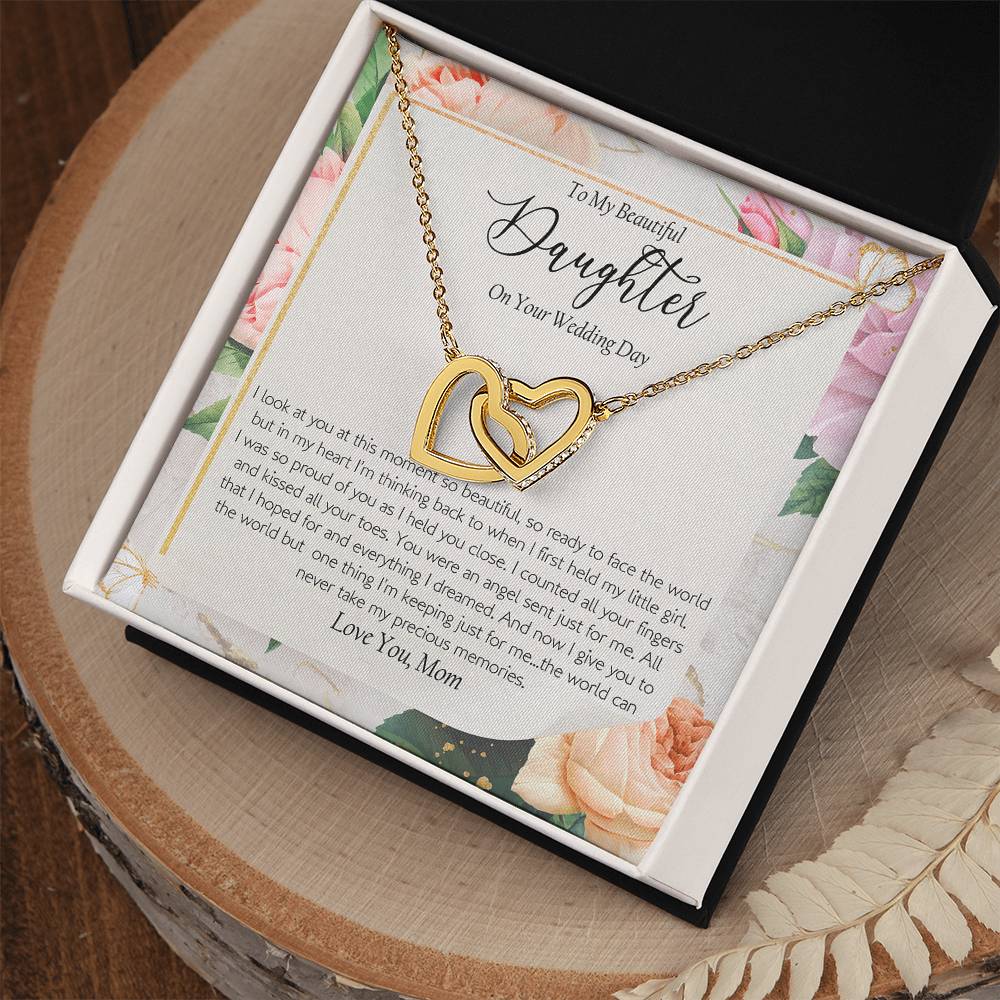 Wedding Day Gift - To My Beautiful Daughter Interlocking Hearts Necklace
