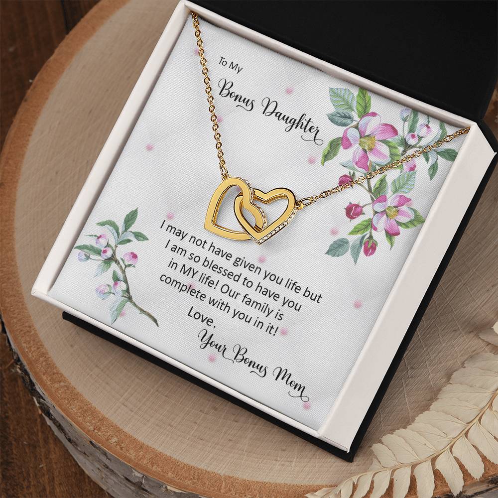 Bonus Daughter From Bonus Mom No Dna But You Have My Heart Interlocking Hearts Necklace