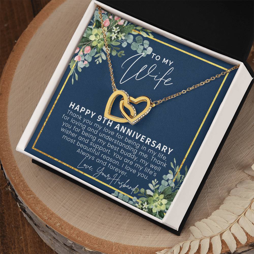 9 Year Anniversary Gift For Wife 9Th Anniversary Gifts 9 Year Wedding Anniversary Gift Ideas 9Th Wedding Anniversary Gift For Her Interlocking Hearts Necklace