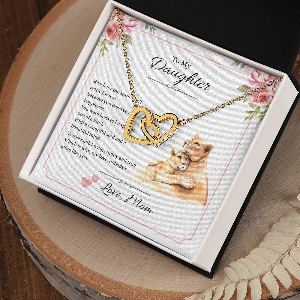 My Daughter Love Mom - Reach For The Stars Hearts - Lions Interlocking Hearts Necklace