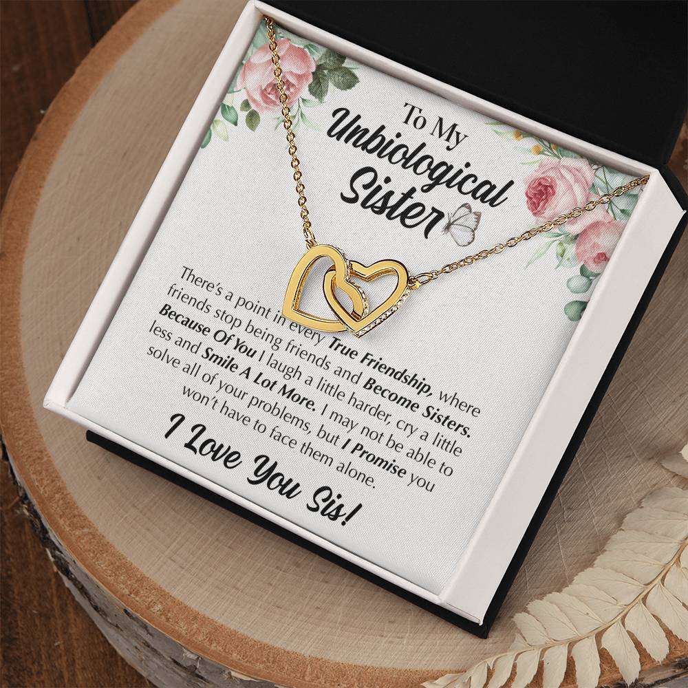 To My Unbiological Sister - Love You Sis Interlocking Hearts Necklace