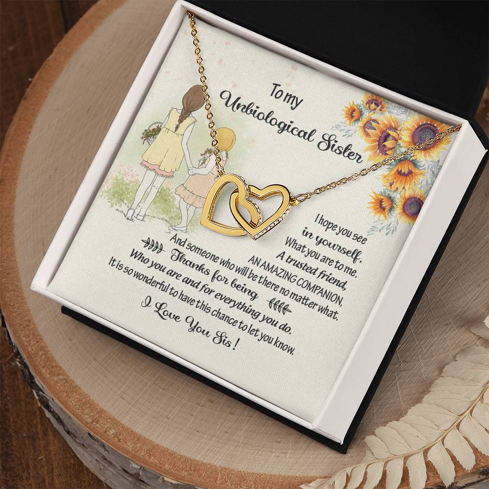 To My Unbiological Sister-A Trusted Friend-By Heart-Interlocking Heart Necklace Interlocking Hearts Necklace